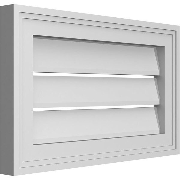 Vertical Surface Mount PVC Gable Vent: Functional, W/ 2W X 1-1/2P Brickmould Frame, 20W X 12H